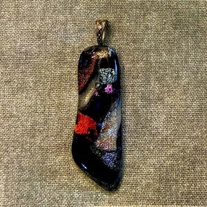 Handmade Striking Black and Red Asymmetrical Fused Dichoic Glass Necklace
